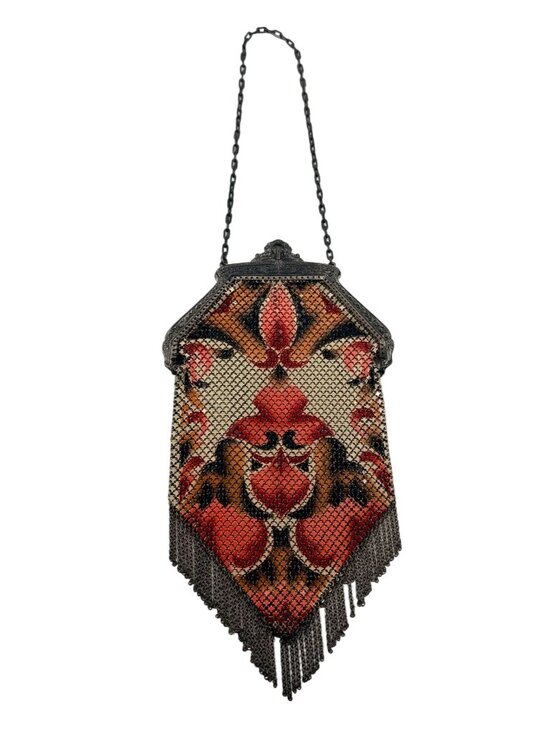 Mandalian Mfg Co Handbags - Vintage Mandalian Mfg Co Art Deco Mesh Bag Floral Design & Chain Fringe Detailin